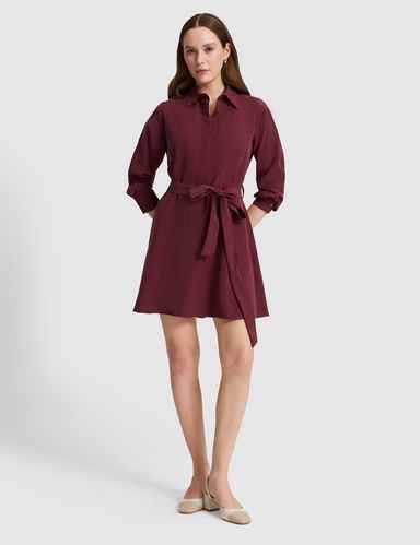 Bordo Comfort Fit Dokuma Elbise