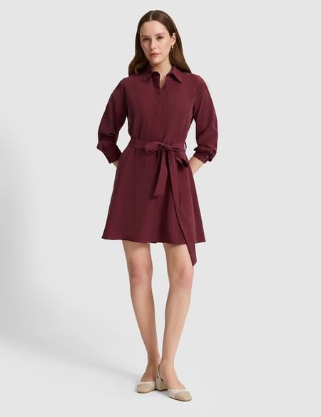 Bordo Comfort Fit Dokuma Elbise - 50318786010
