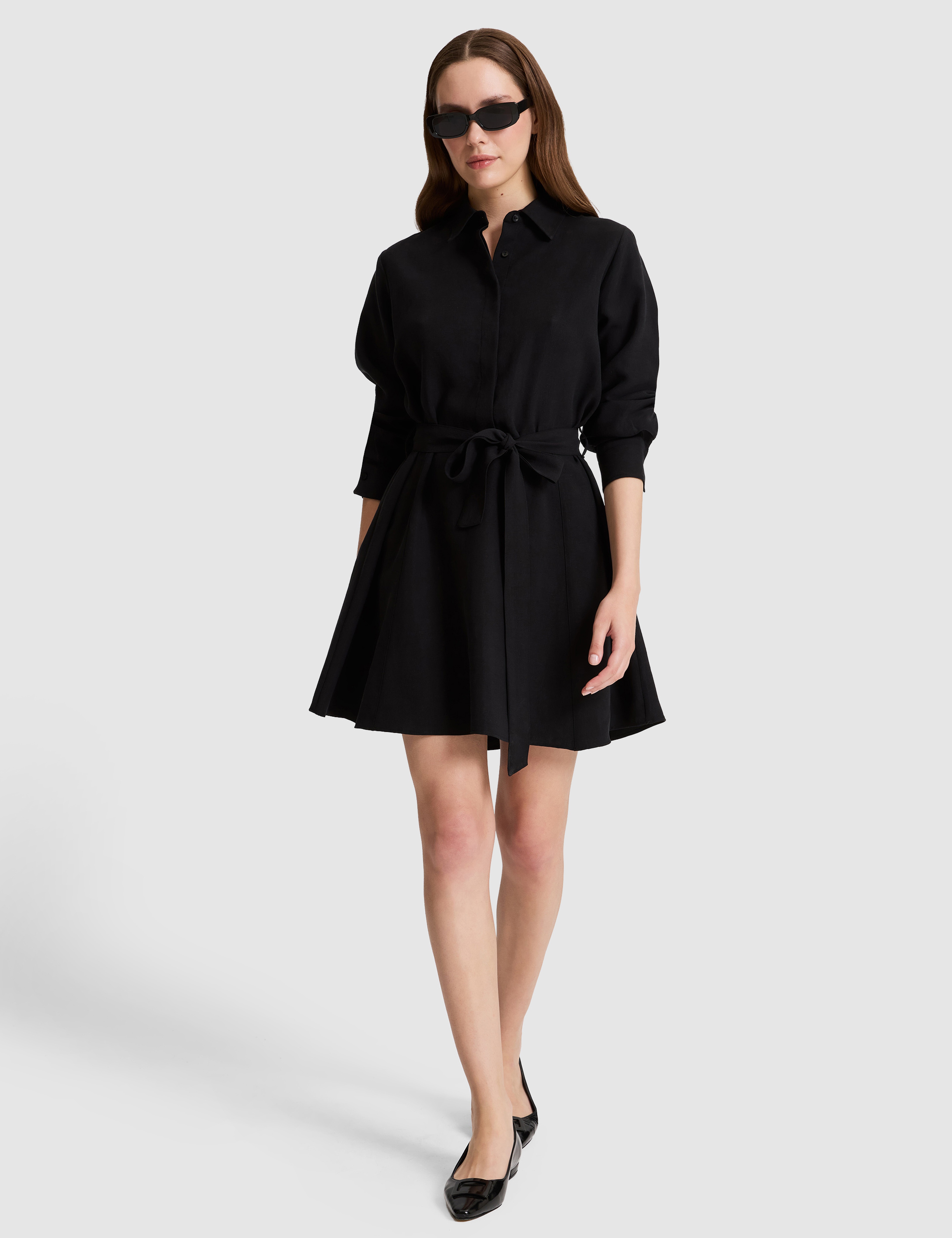 Siyah Comfort Fit Dokuma Elbise - Image 1