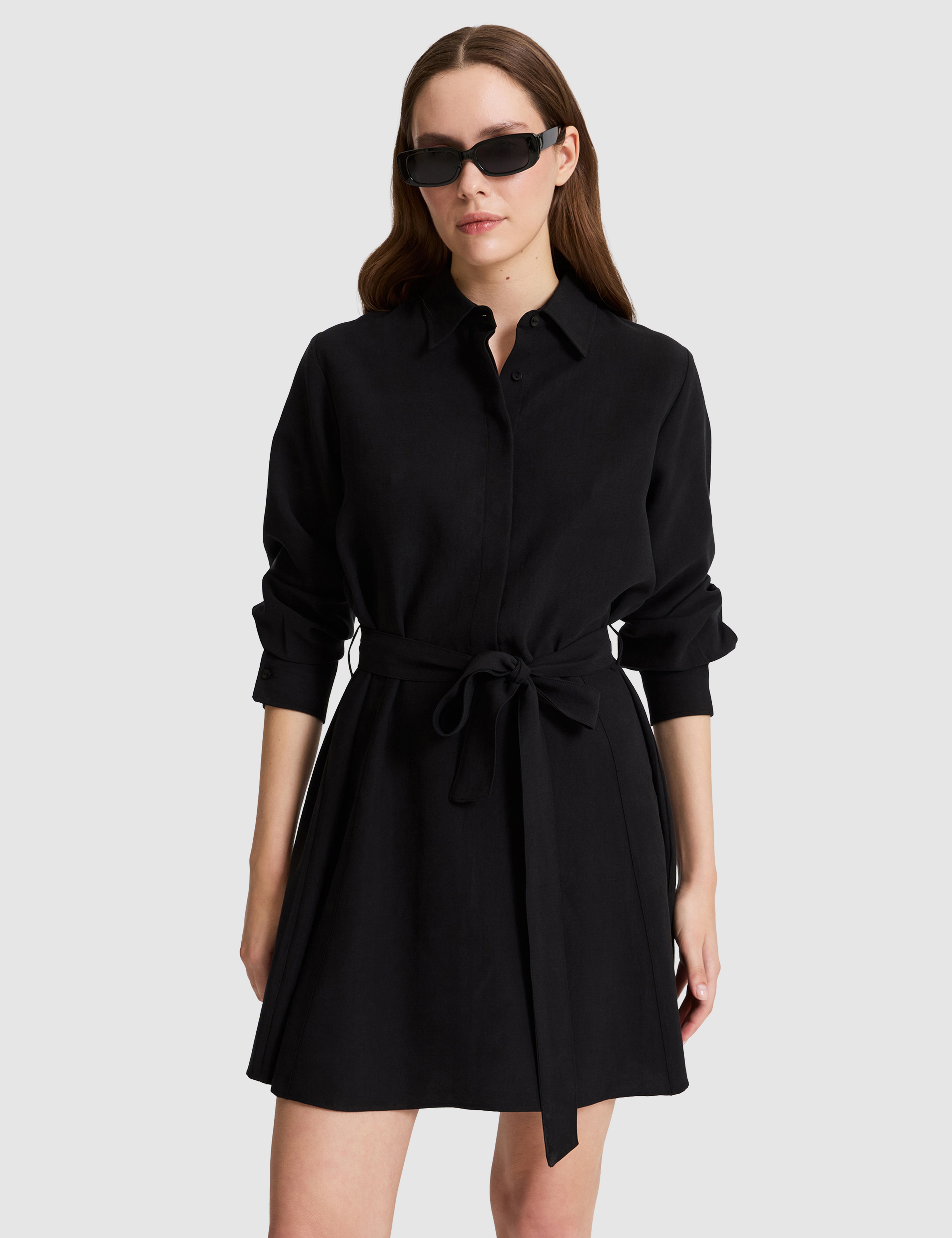Siyah Comfort Fit Dokuma Elbise