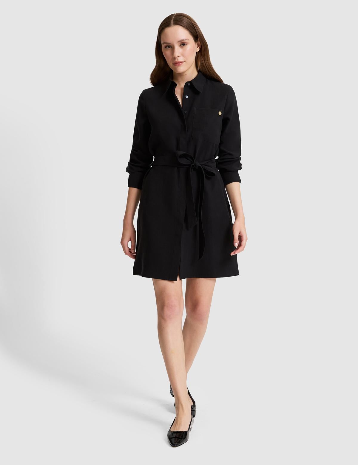 Siyah Comfort Fit Dokuma Elbise