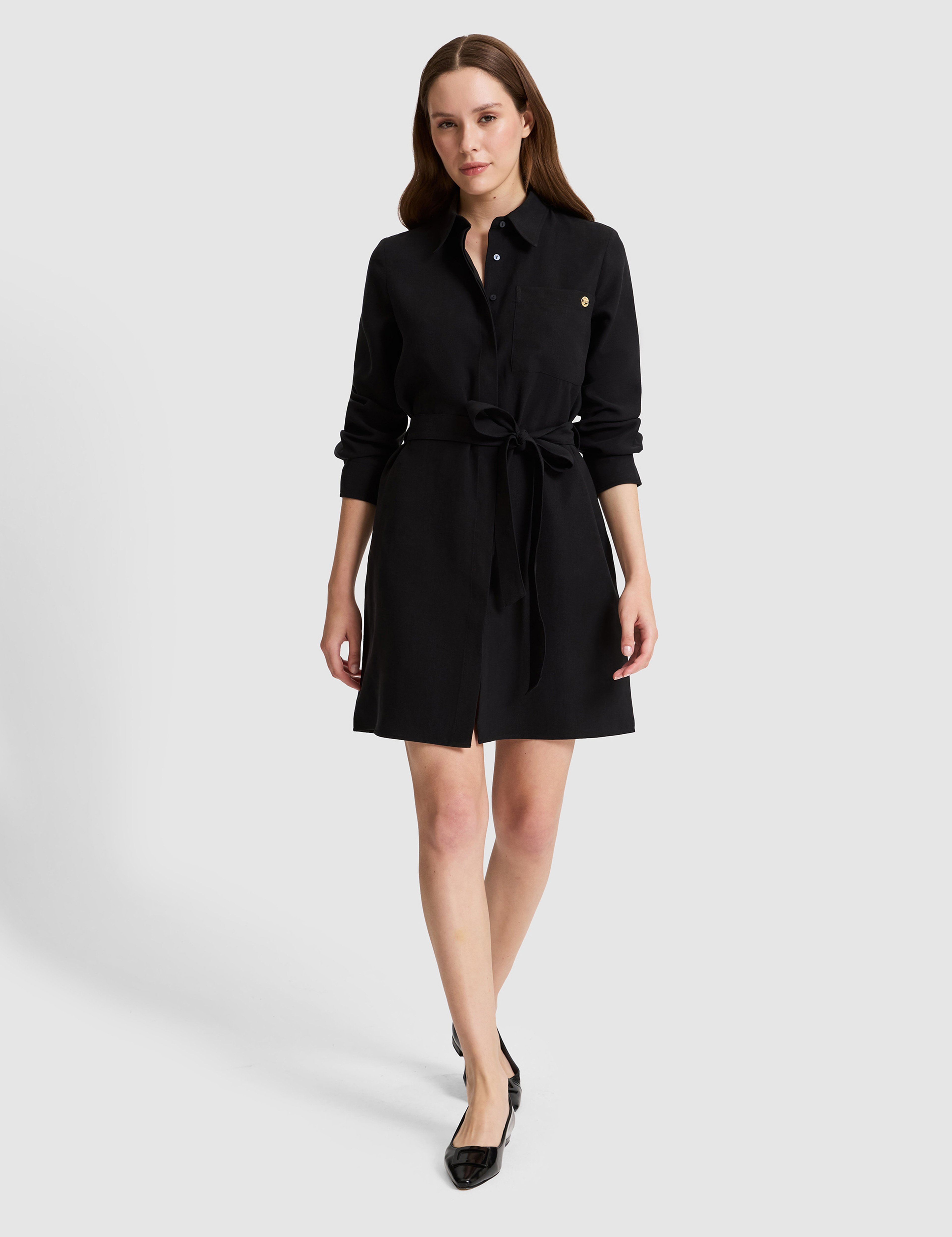 Siyah Comfort Fit Dokuma Elbise - Image 1