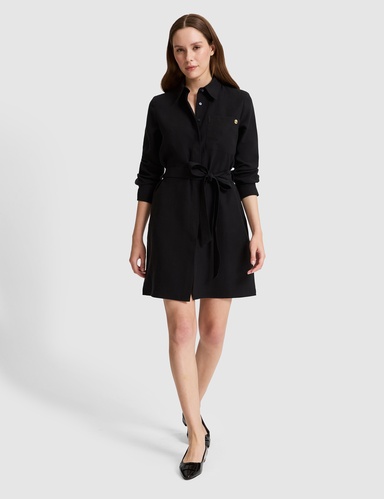 Siyah Comfort Fit Dokuma Elbise