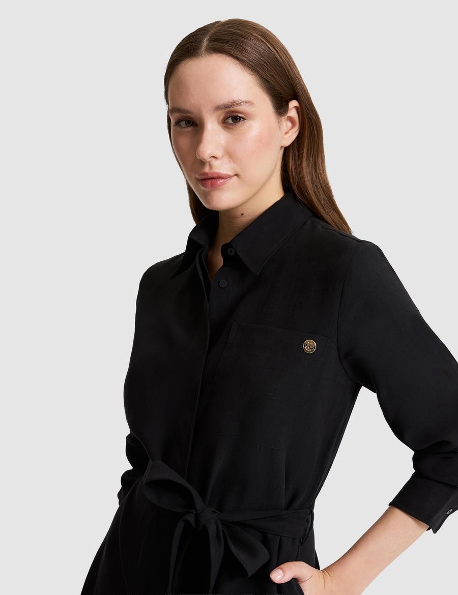 Siyah Comfort Fit Dokuma Elbise