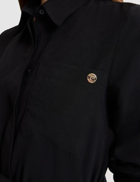 Siyah Comfort Fit Dokuma Elbise - 50318196002