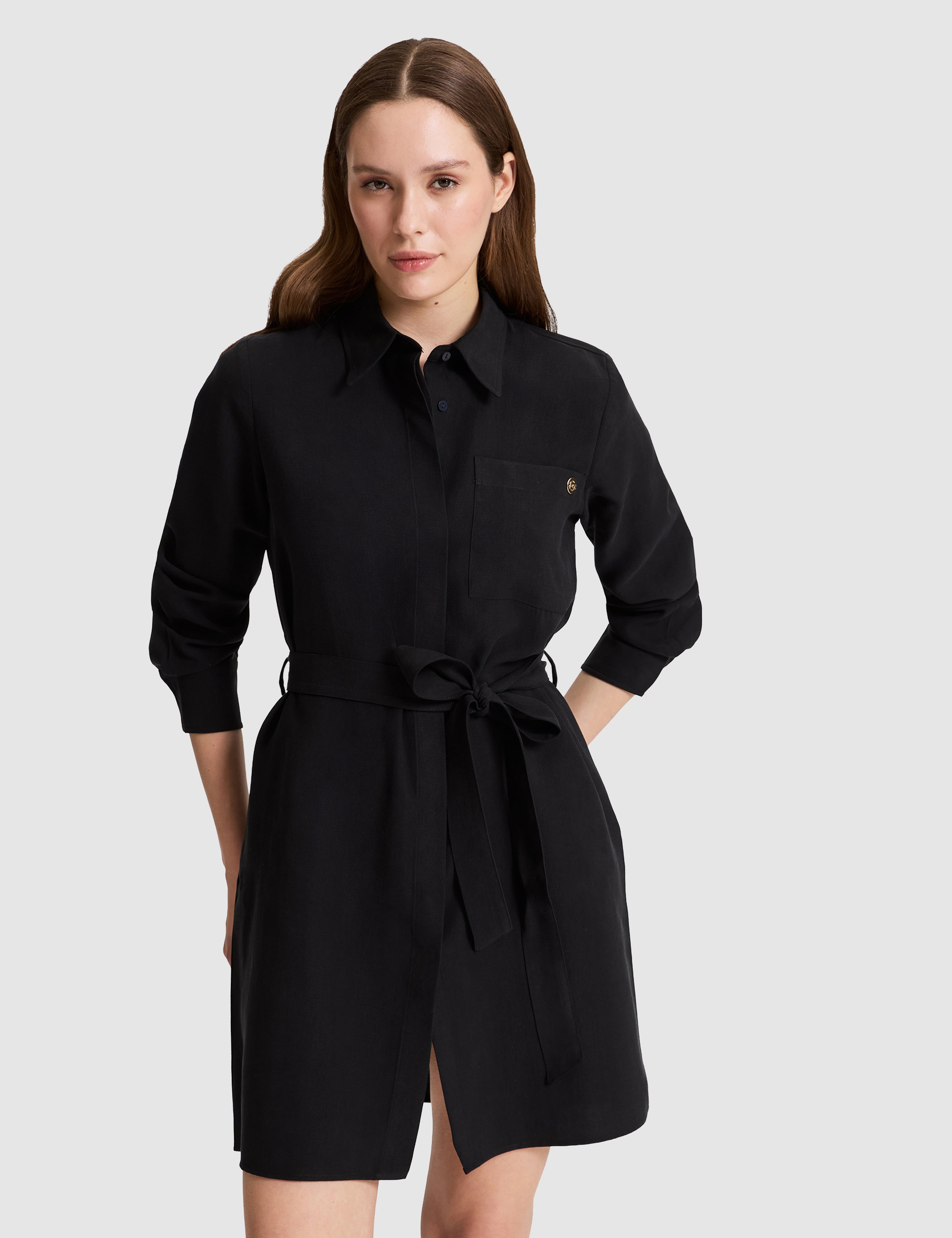 Siyah Comfort Fit Dokuma Elbise - Image 4