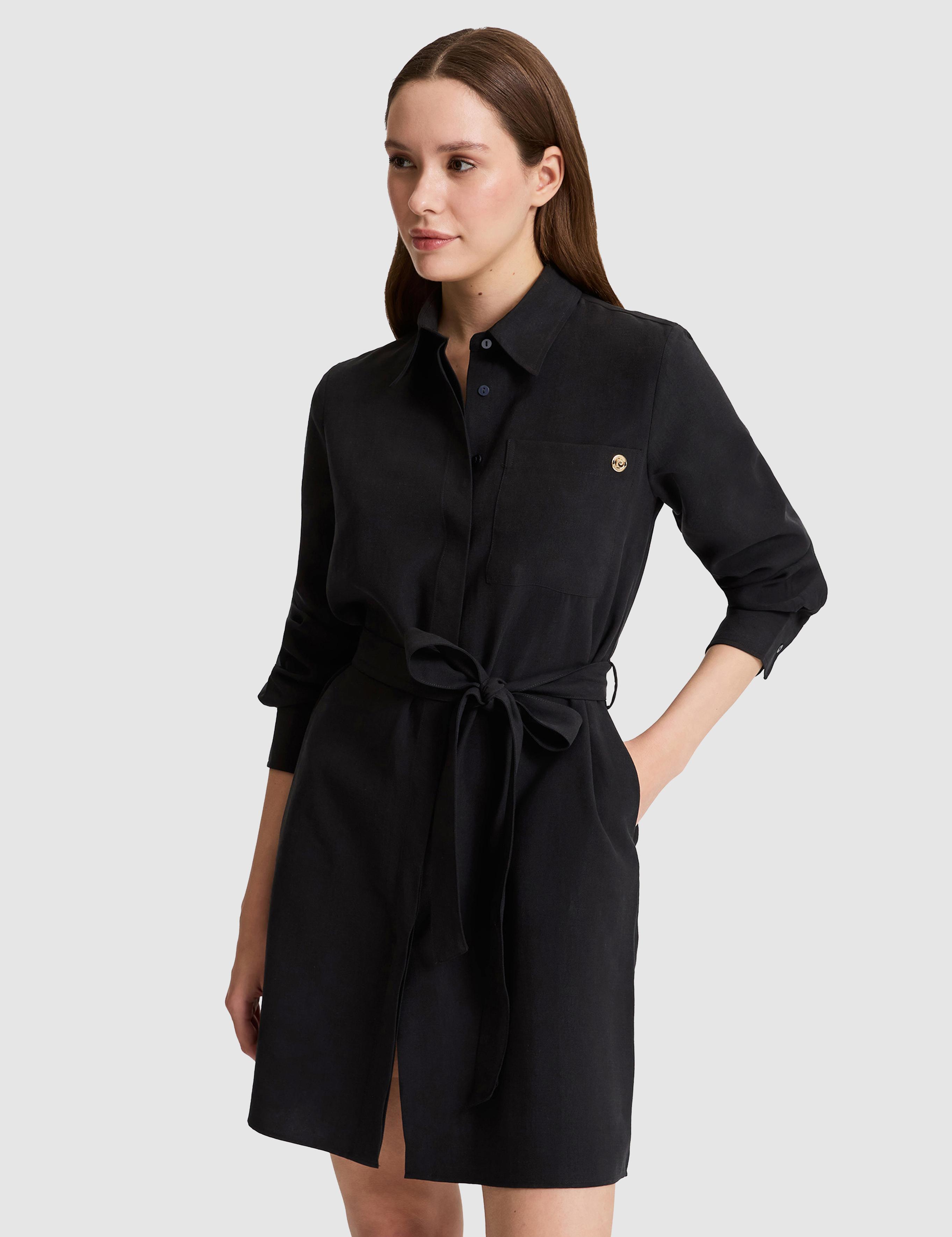 Siyah Comfort Fit Dokuma Elbise