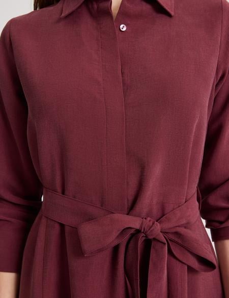 Bordo Comfort Fit Dokuma Elbise - 50318786010
