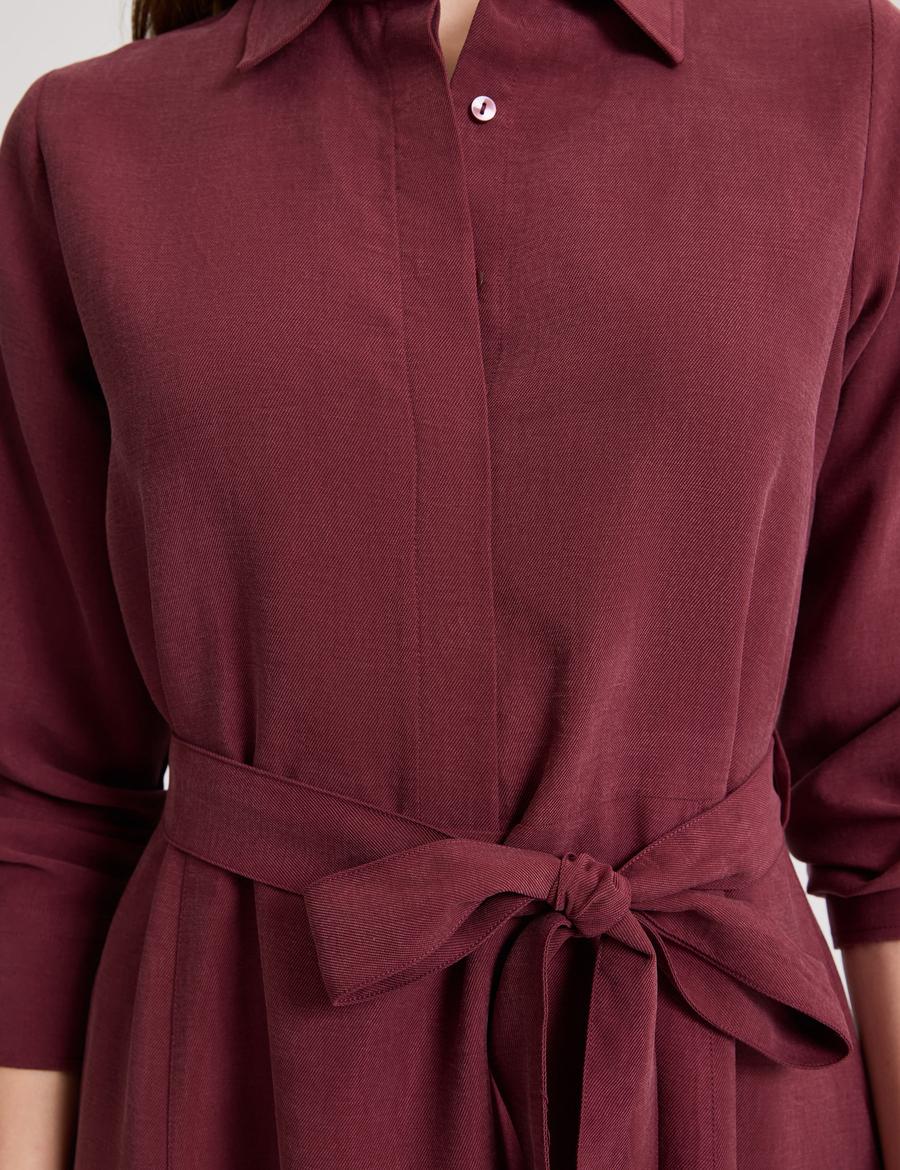 Bordo Comfort Fit Dokuma Elbise