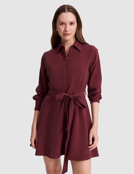Bordo Comfort Fit Dokuma Elbise - 50318786010
