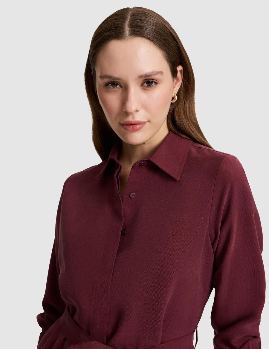 Bordo Comfort Fit Dokuma Elbise