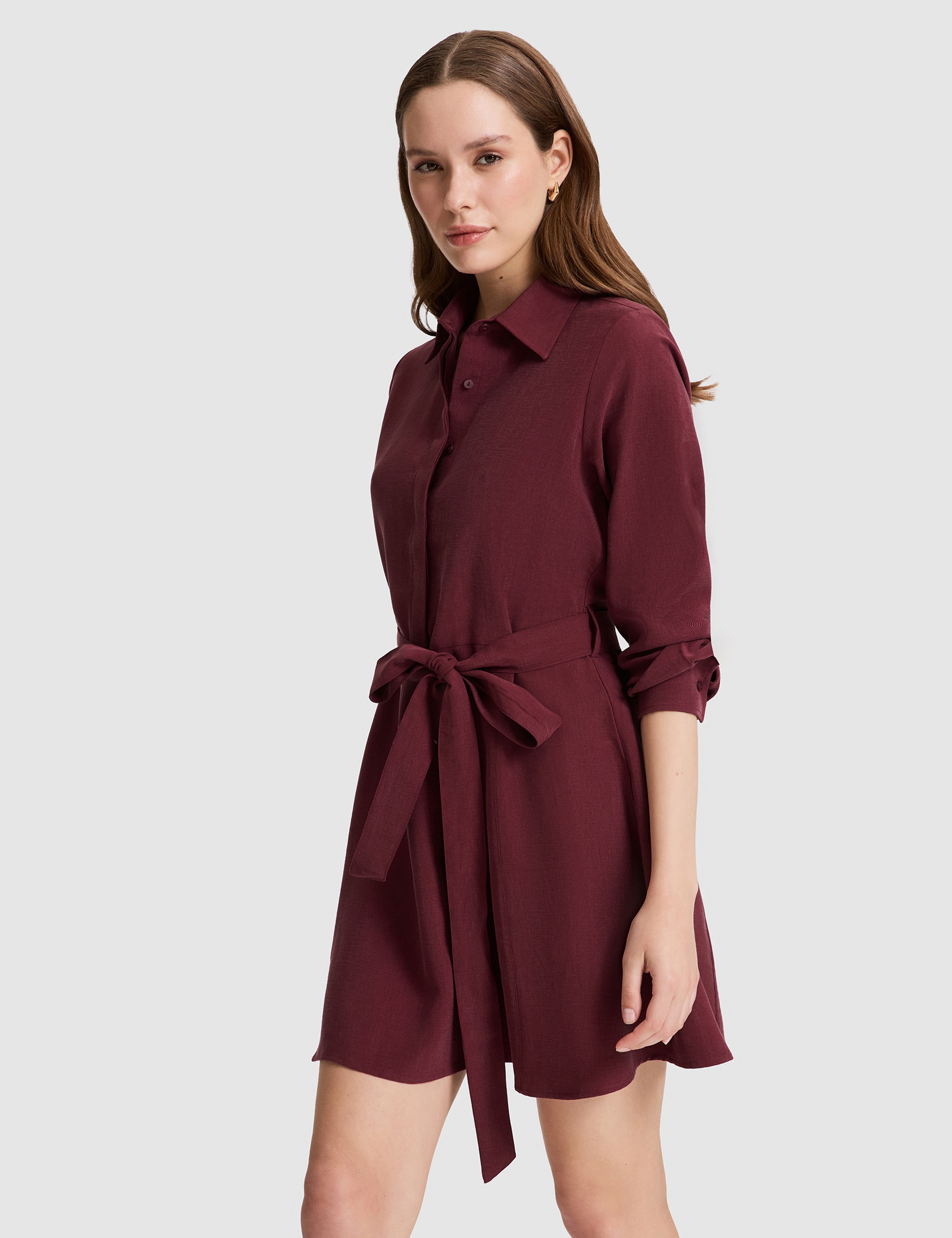 Bordo Comfort Fit Dokuma Elbise - Image 3