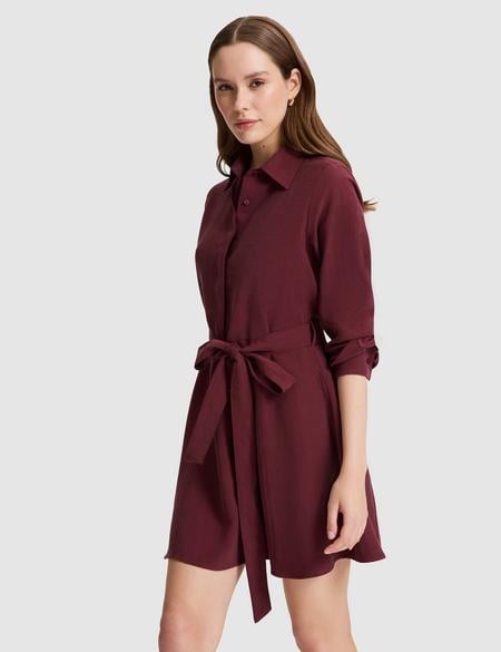 Bordo Comfort Fit Dokuma Elbise - 50318786010