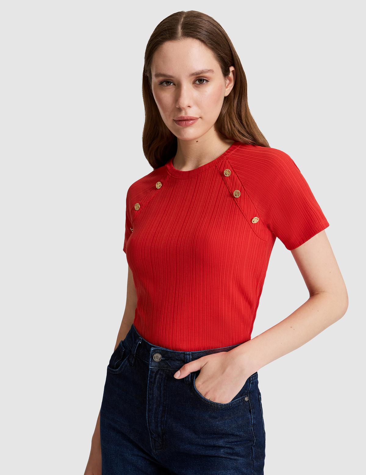 Kırmızı Ex. Slim Fit Tişört - 50319826013