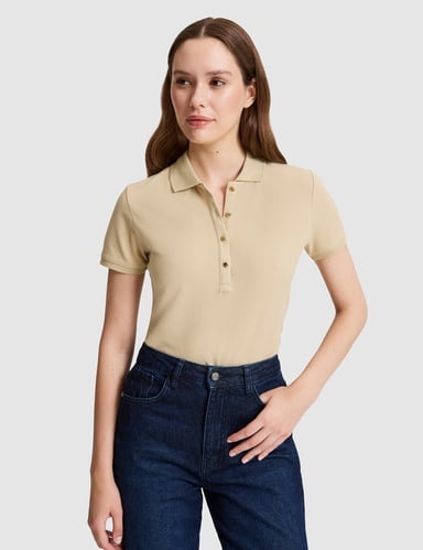 Bej Slim Fit Pamuklu Polo Yaka Basic Tişört