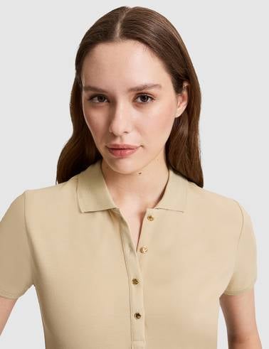 Bej Slim Fit Pamuklu Polo Yaka Basic Tişört