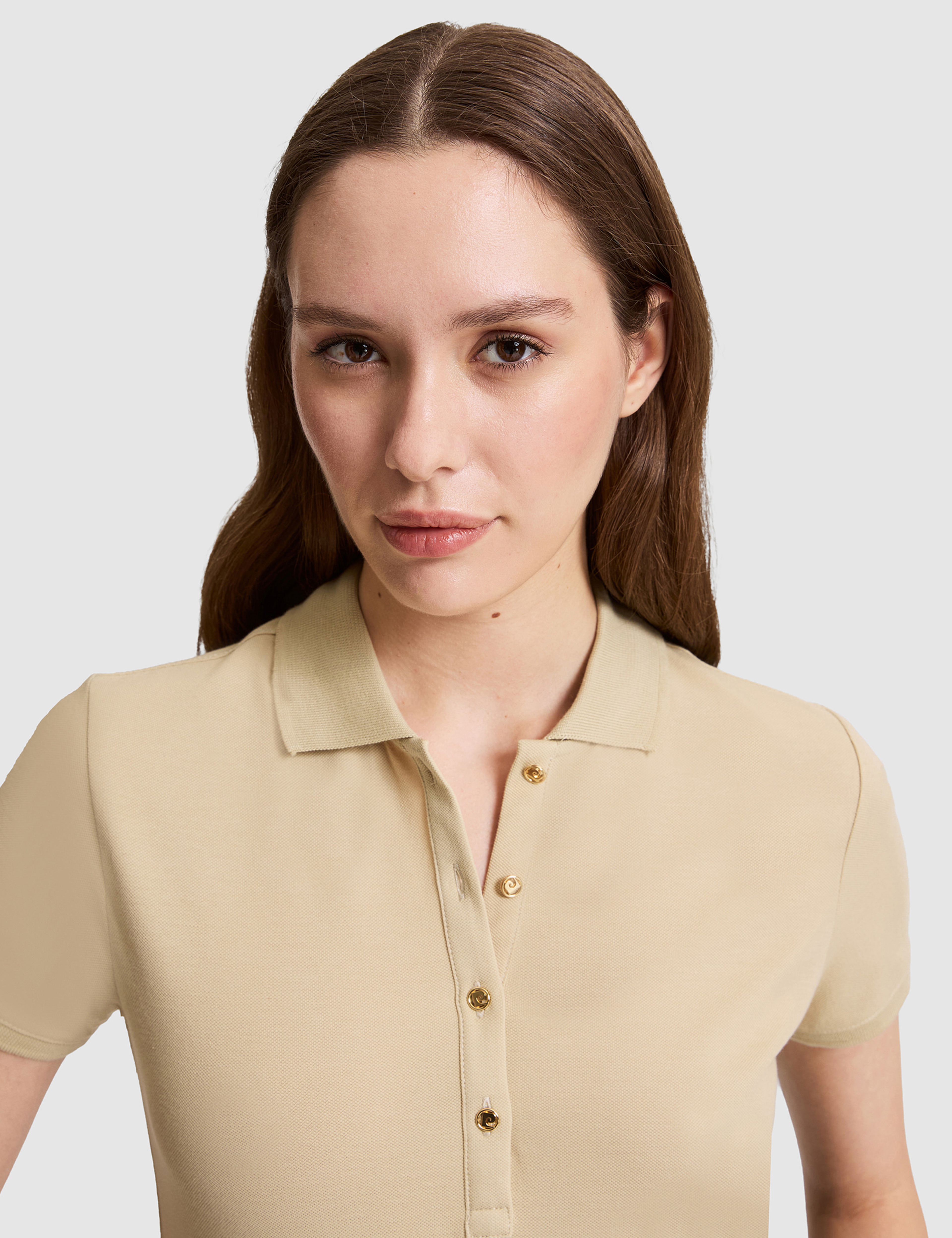 Bej Slim Fit Pamuklu Polo Yaka Basic Tişört - Image 2