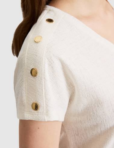 Ekru Comfort Fit V Yaka Tişört