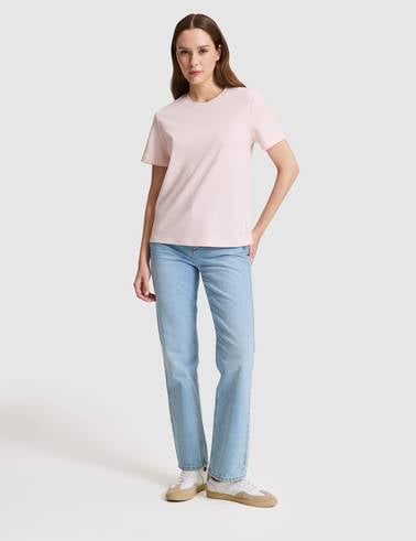 Açık Pembe Regular Fit Bisiklet Yaka Basic Tişört