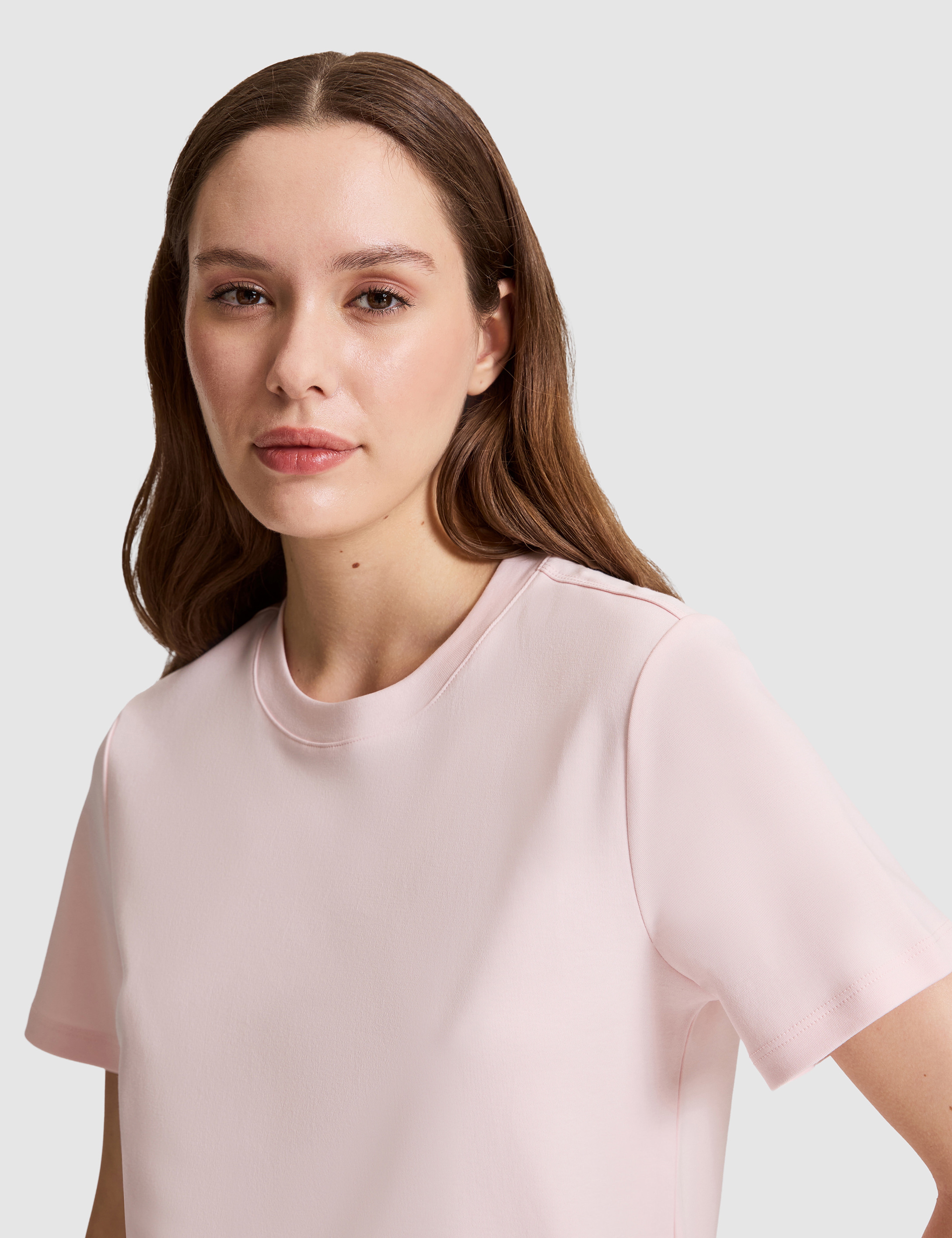 Açık Pembe Regular Fit Bisiklet Yaka Basic Tişört