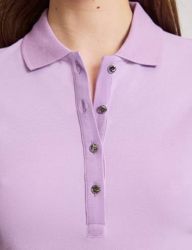 Lila Slim Fit Pamuklu Polo Yaka Basic Tişört
