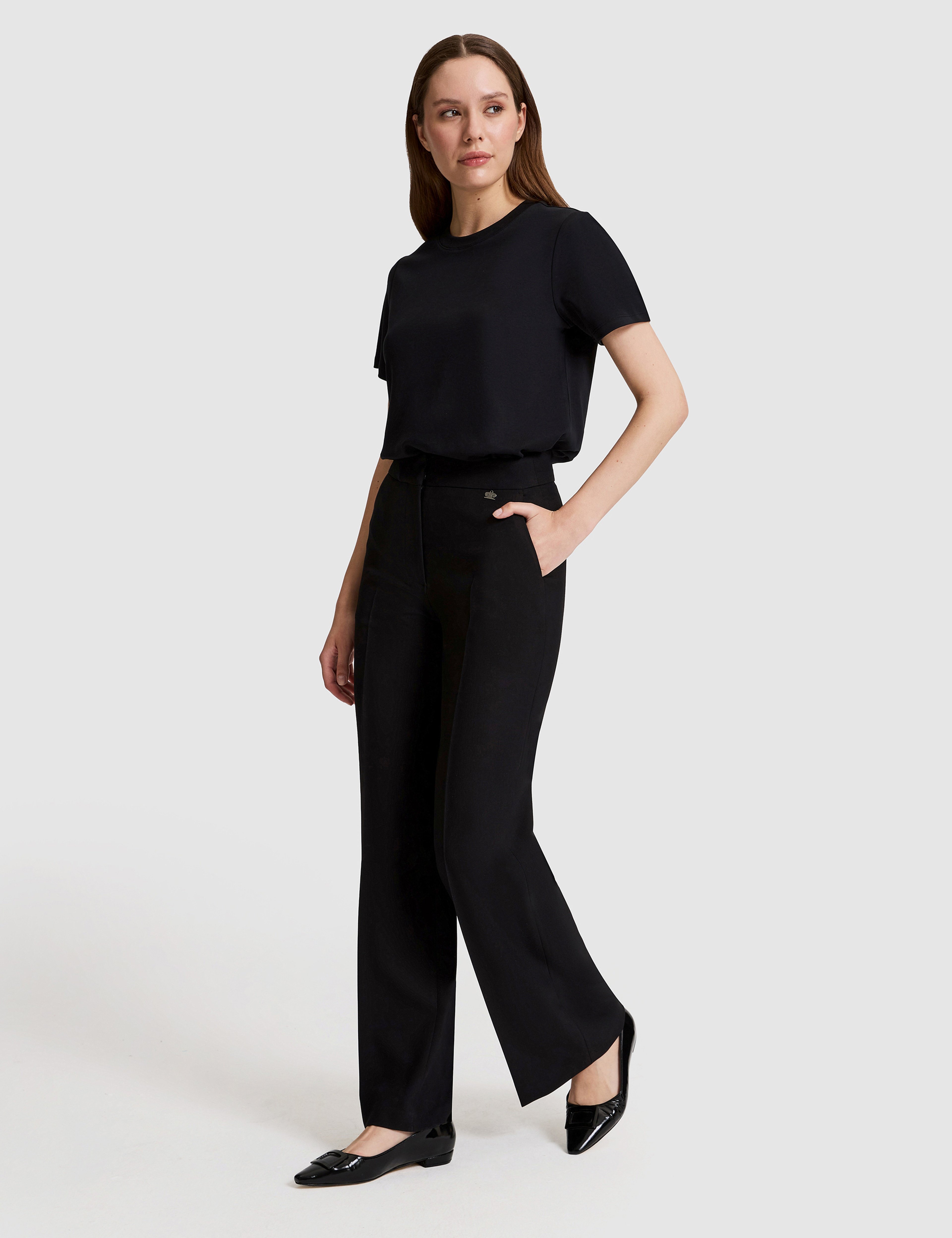 Siyah Flare Fit Kumaş Pantolon - Image 3