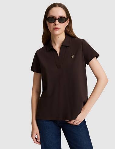 Kahverengi A Kesim Comfort Polo Yaka Basic Tişört