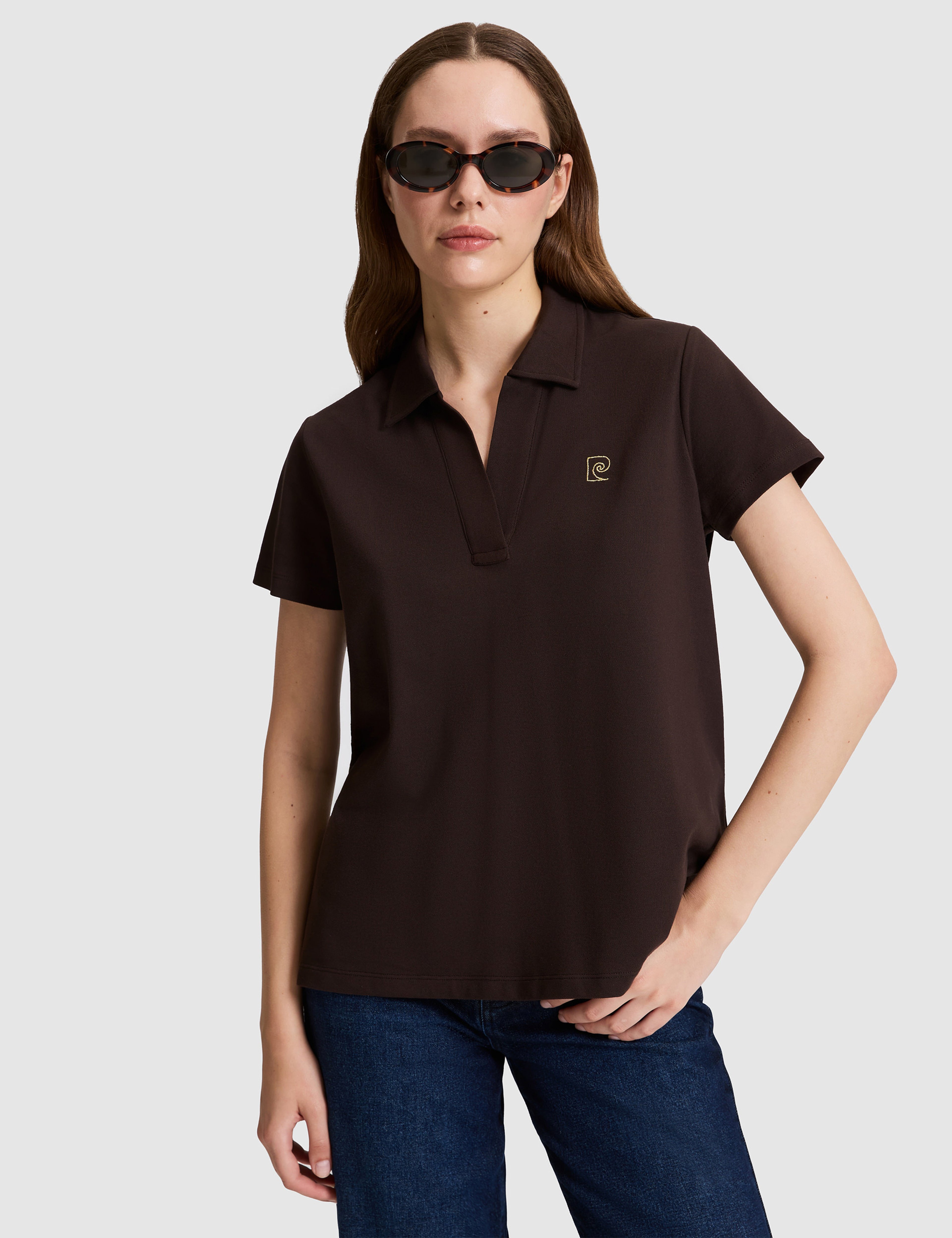 Kahverengi A Kesim Comfort Polo Yaka Basic Tişört - Image 1