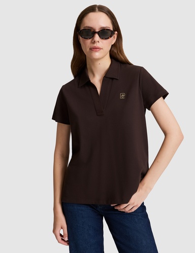 Kahverengi A Kesim Comfort Polo Yaka Basic Tişört