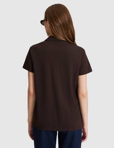 Kahverengi A Kesim Comfort Polo Yaka Basic Tişört