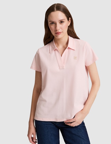Açık Pembe A Kesim Comfort Polo Yaka Basic Tişört