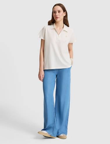 Ekru A Kesim Comfort Polo Yaka Basic Tişört