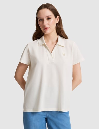 Ekru A Kesim Comfort Polo Yaka Basic Tişört