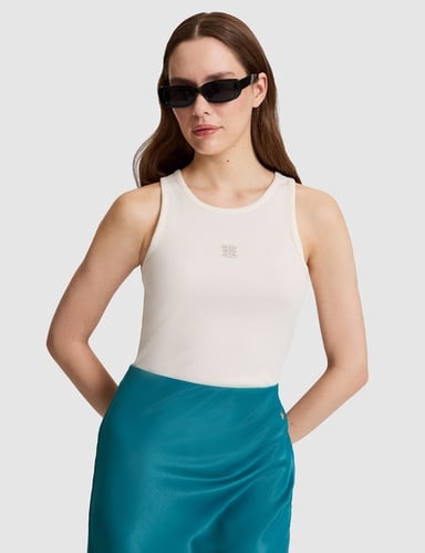 Ekru Slim Fit Örme Bluz
