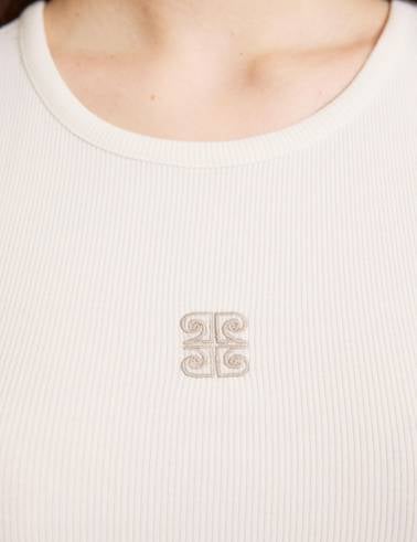 Ekru Slim Fit Örme Bluz