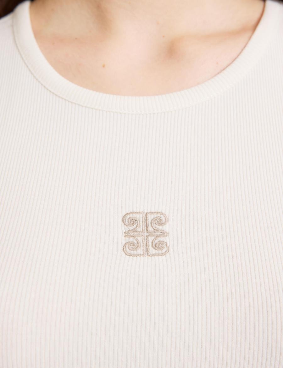 Ekru Slim Fit Örme Bluz