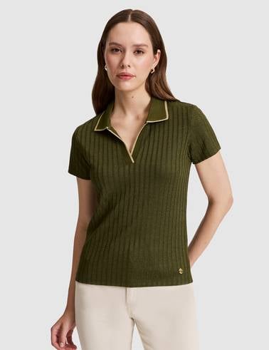 Haki Slim Fit Polo Yaka Basic Tişört