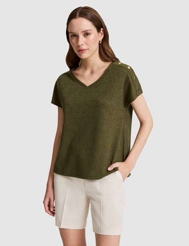 Haki Comfort Fit V Yaka Tişört