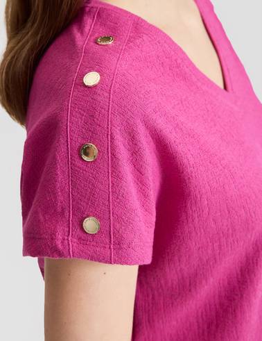 Fuşya Comfort Fit V Yaka Tişört
