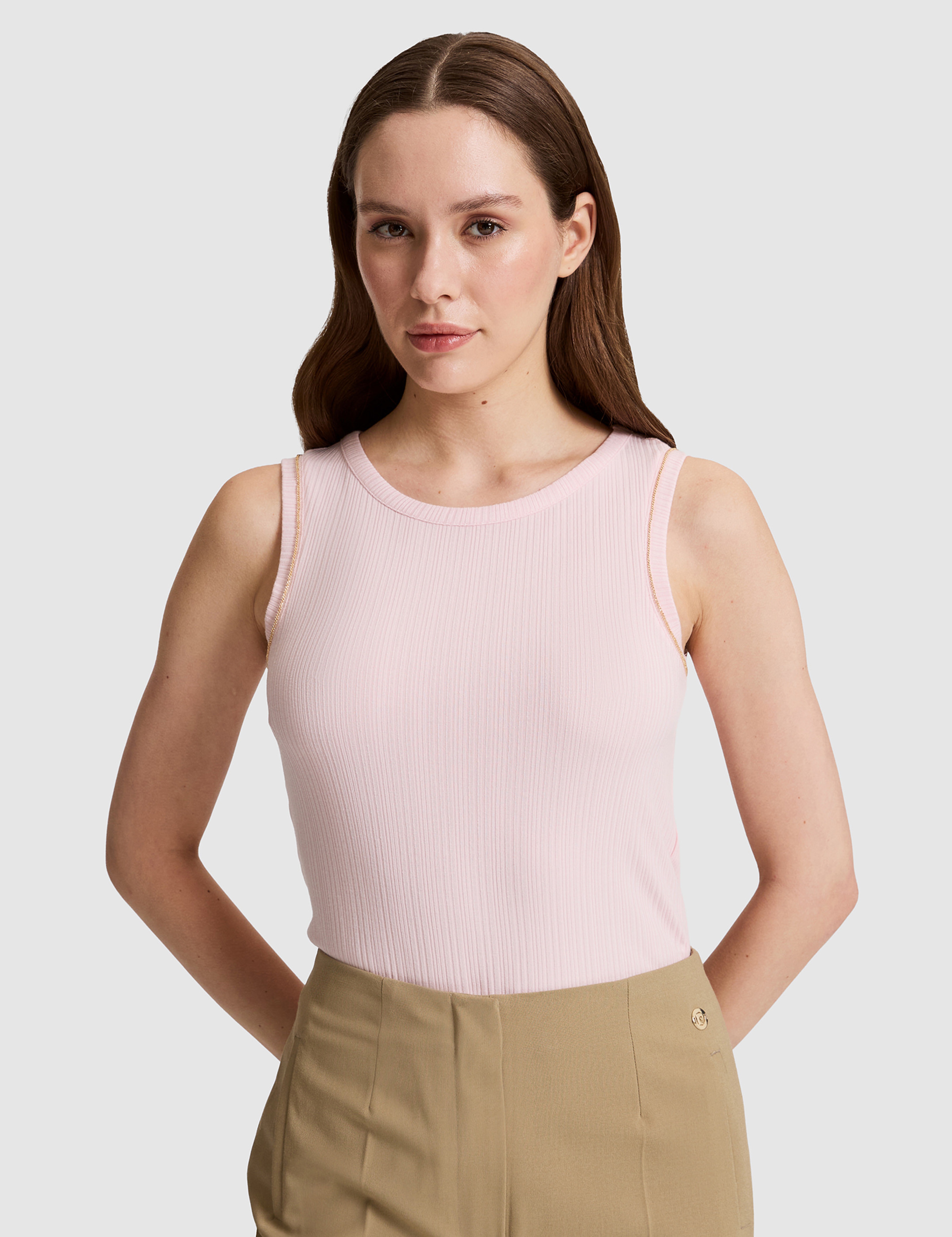 Açık Pembe Slim Fit Örme Bluz - Image 1