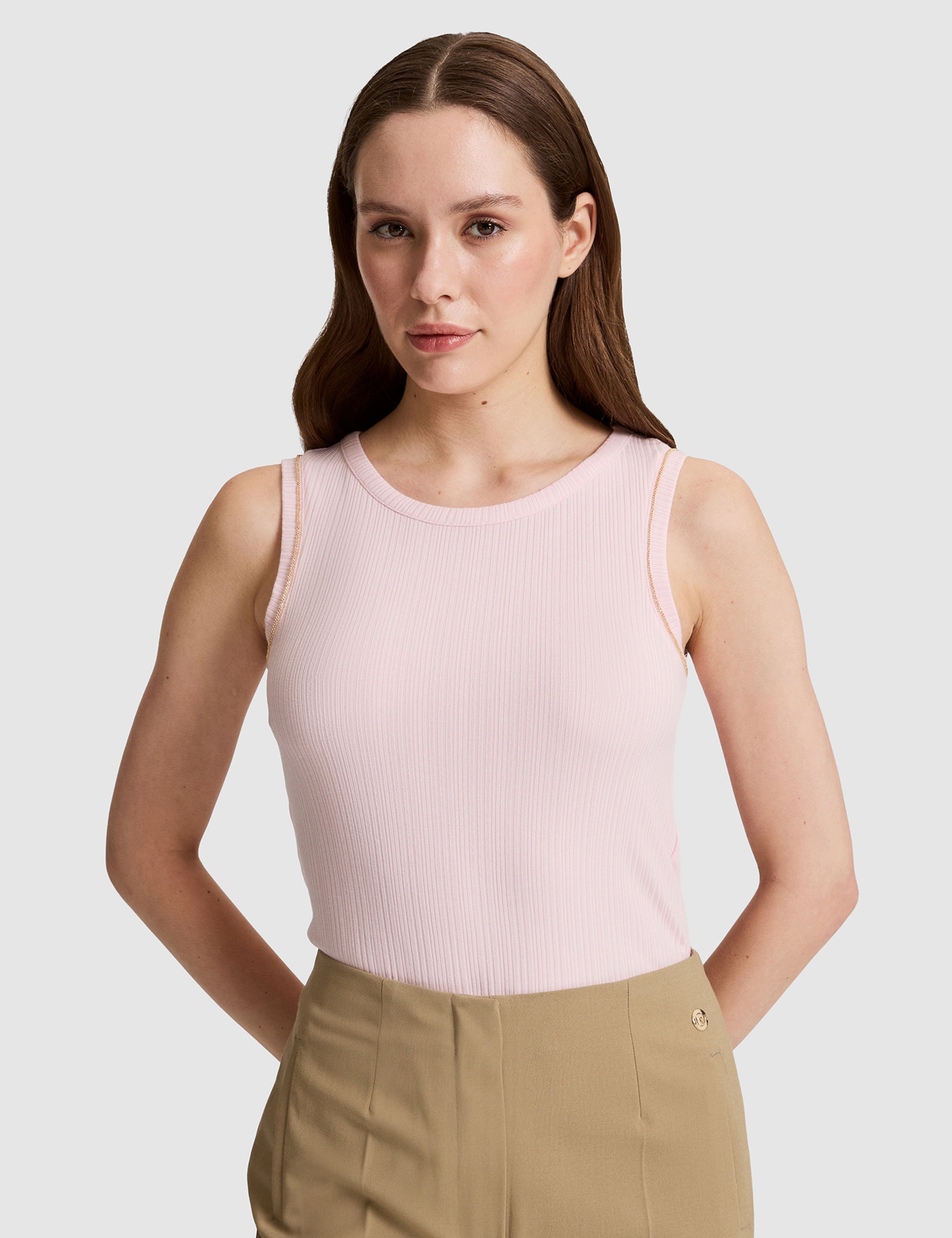 Açık Pembe Slim Fit Örme Bluz