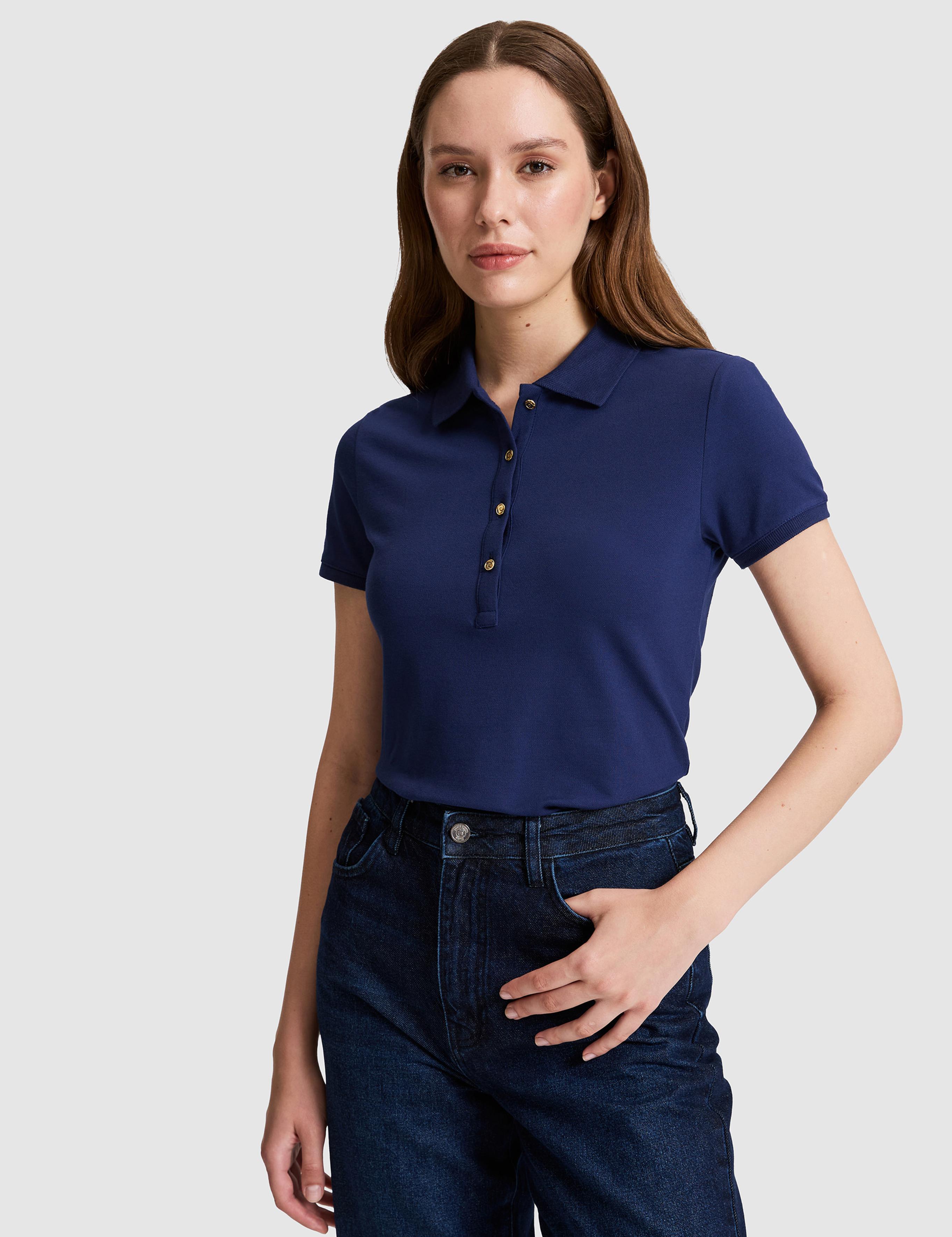 Lacivert Slim Fit Pamuklu Polo Yaka Basic Tişört