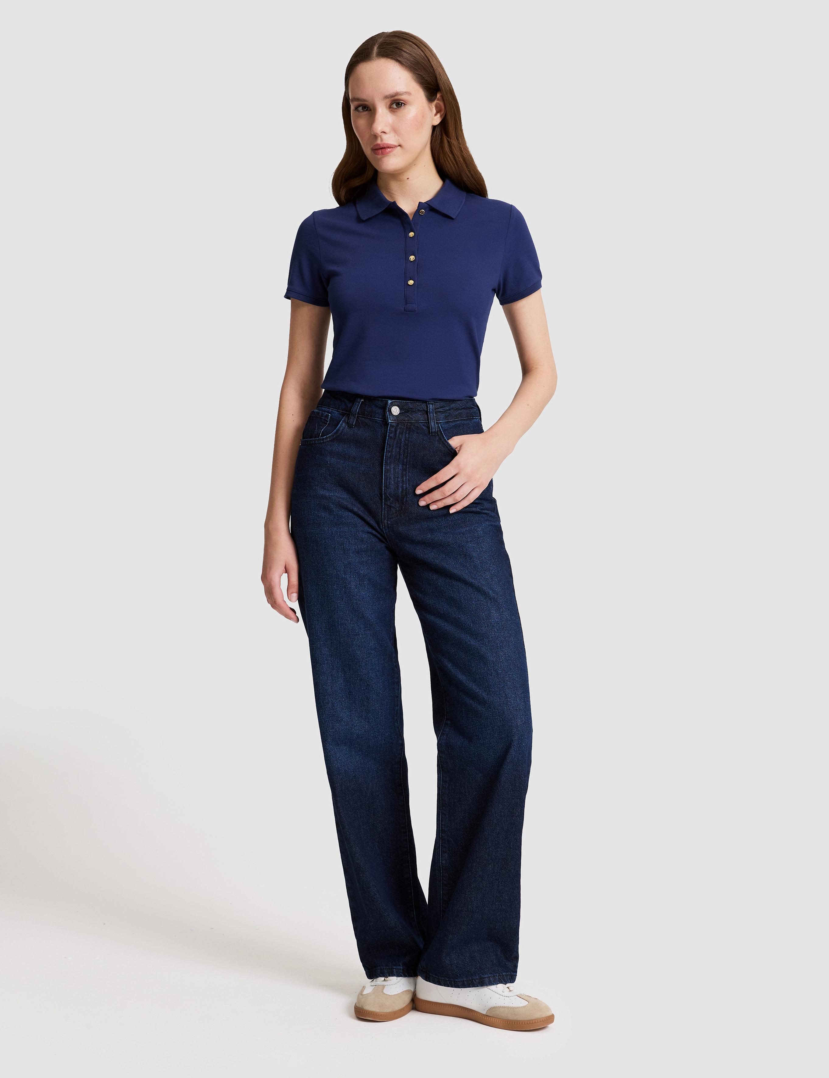 Lacivert Slim Fit Pamuklu Polo Yaka Basic Tişört