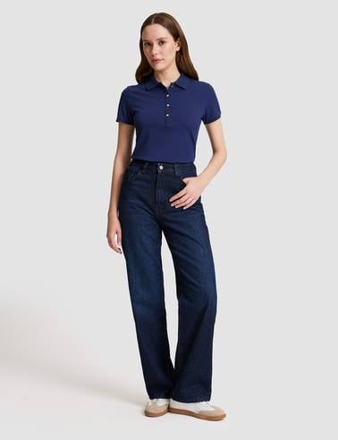 Lacivert Slim Fit Pamuklu Polo Yaka Basic Tişört