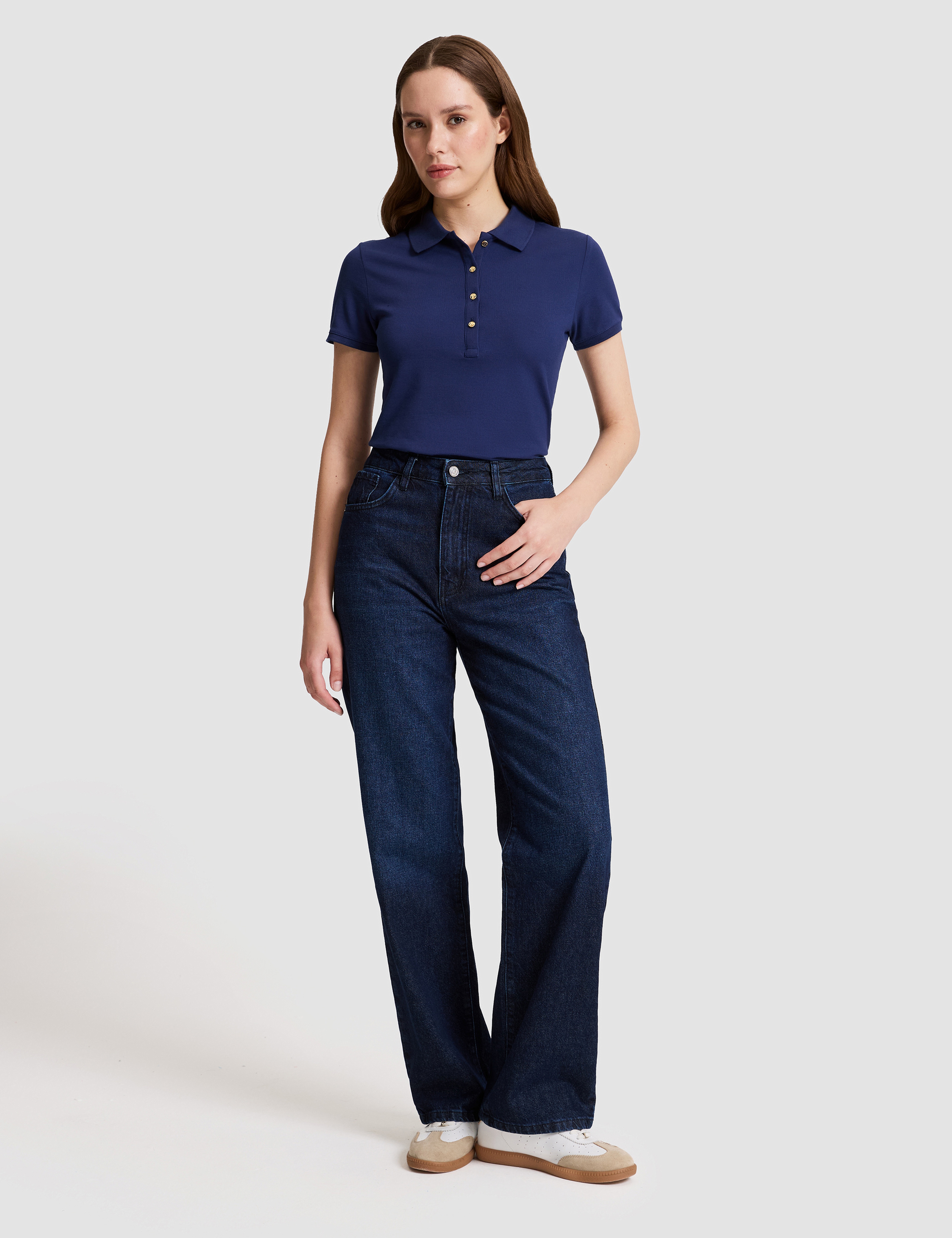 Lacivert Slim Fit Pamuklu Polo Yaka Basic Tişört - Image 4