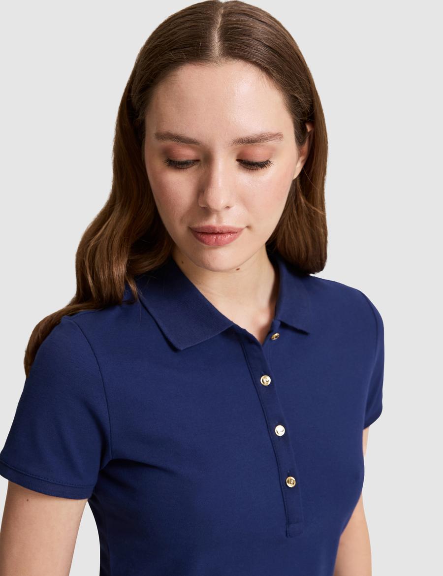 Lacivert Slim Fit Pamuklu Polo Yaka Basic Tişört