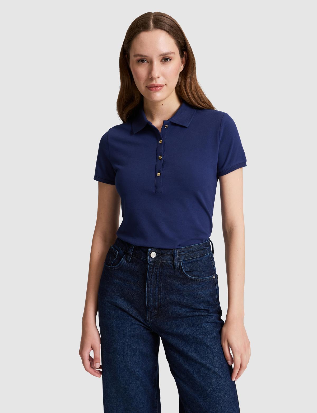 Lacivert Slim Fit Pamuklu Polo Yaka Basic Tişört