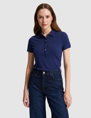 Lacivert Slim Fit Pamuklu Polo Yaka Basic Tişört