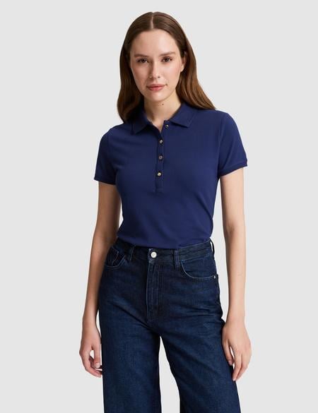 Lacivert Slim Fit Pamuklu Polo Yaka Basic Tişört - 50325456033