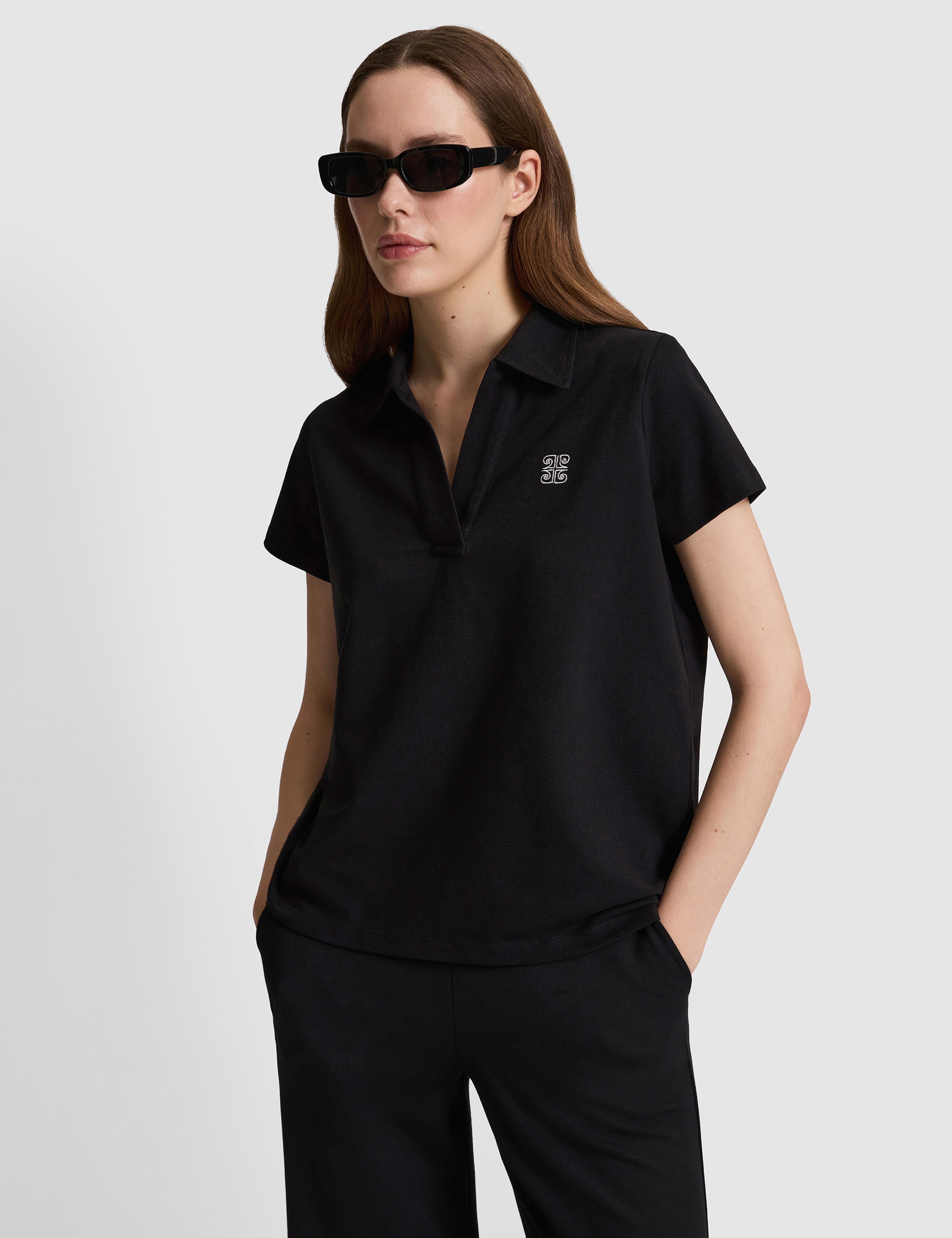 Siyah Comfort Fit Polo Yaka Tişört - Image 3